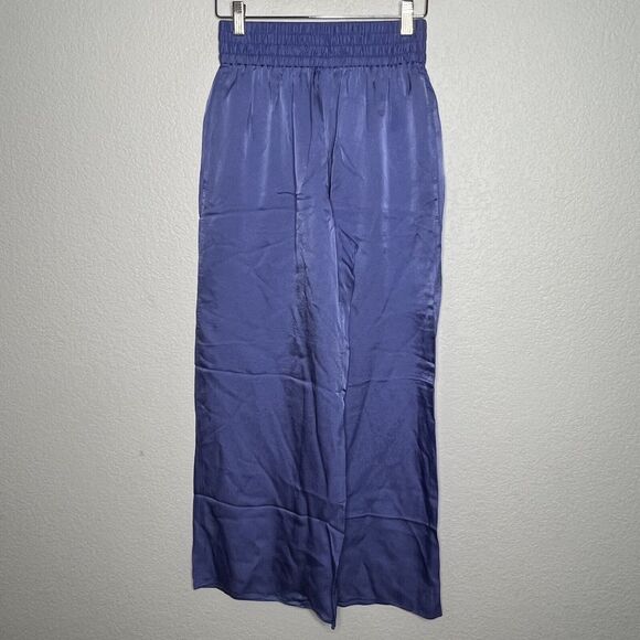 EVERLANE XS The Satin Pull-On Pant Wide Leg Lavender Purple Smocked Travel aa14 - Picture 7 of 10